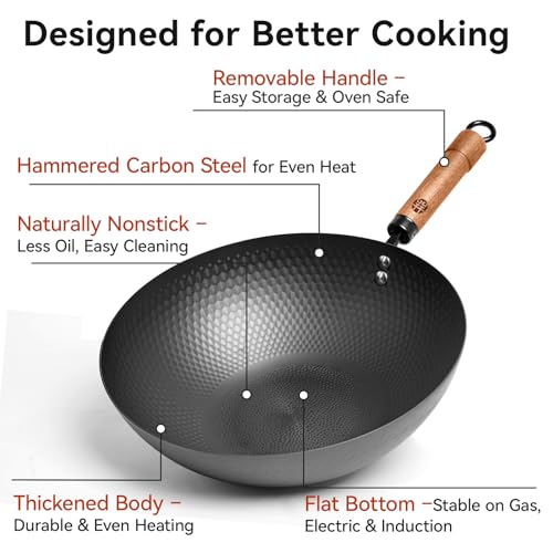 Carbon Steel Wok Pan with Lid (12.6 INCH)