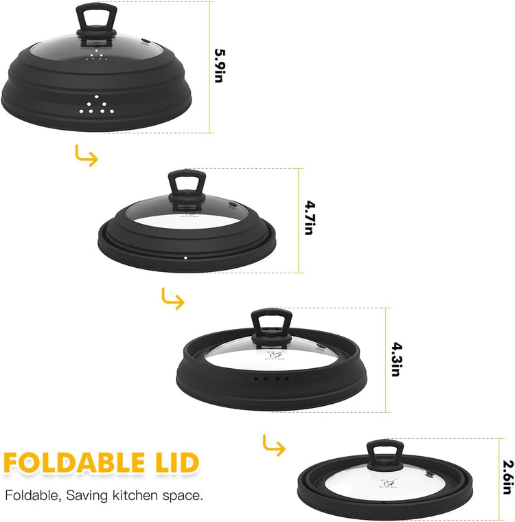 Microwave Splatter Cover Vented Glass Guard Lid with Collapsible Silicone for Food as Pot Cover 11.8 inch Large Plate for 6 7 8 9 10 11 inch Plate Bowl