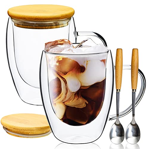 Glass Coffee Cups with Bamboo Lids (2 Count (Pack of 1))