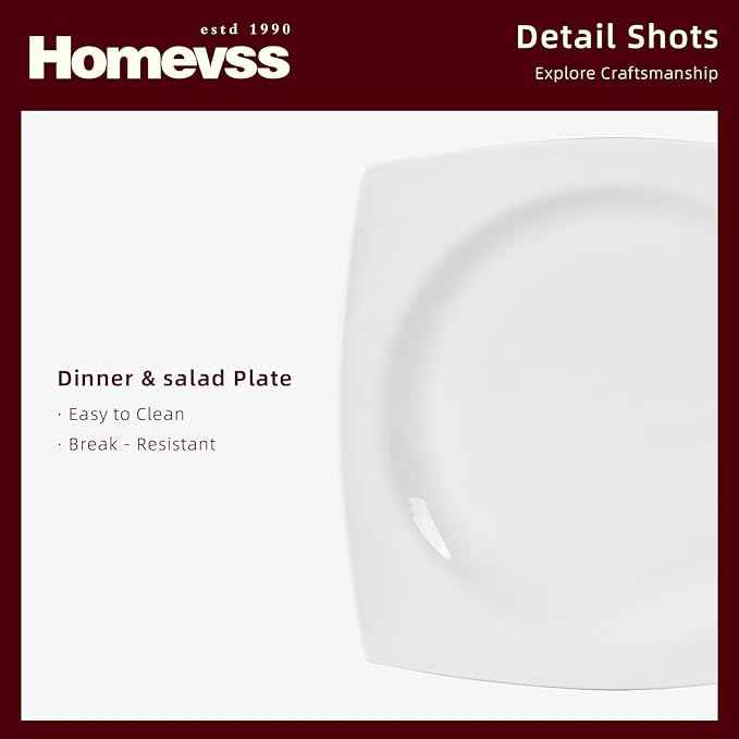 HomeVss, New Bone China Dinnerware Set, Rim Square Shape, 16pc Set