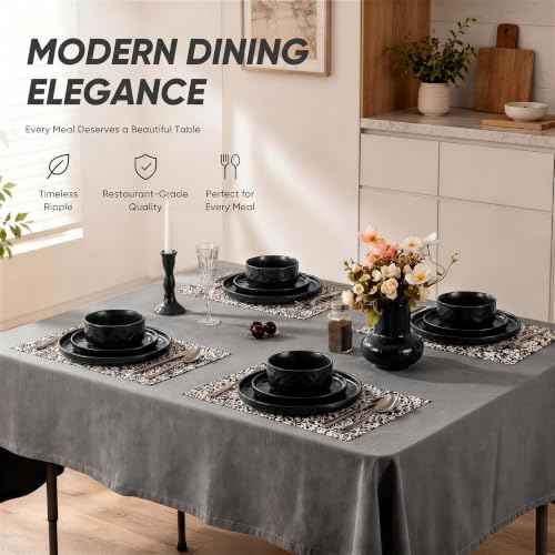 Black Plates and Bowls Sets (12 Count)
