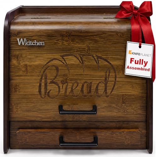 Premium FULLY ASSEMBLED Rustic Bread Box (Brown)