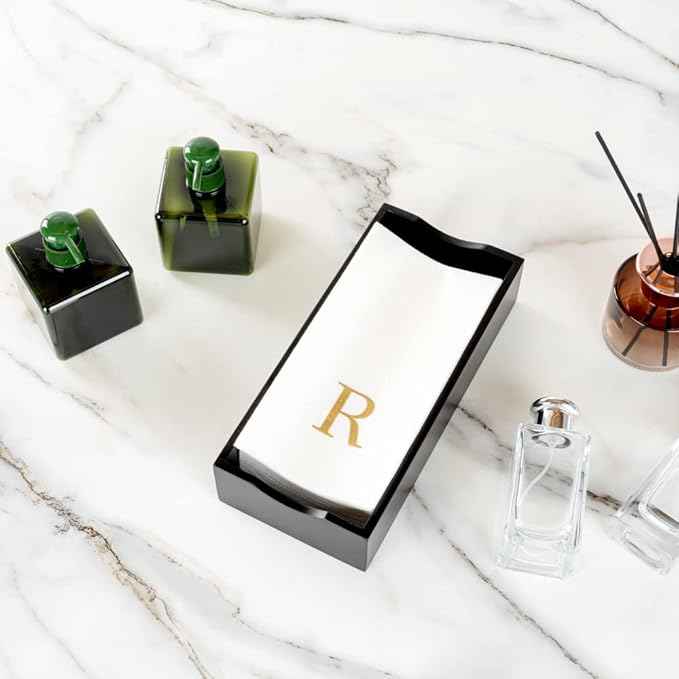 Luxenap 15.8 X 7.9 Inch Linen-Feel Guest Towels, 50 Lettered Hand Towels - Gold Letter 'R', Sans Serif Font, White Paper Dinner Napkins, airlaid, For Restrooms And Tables
