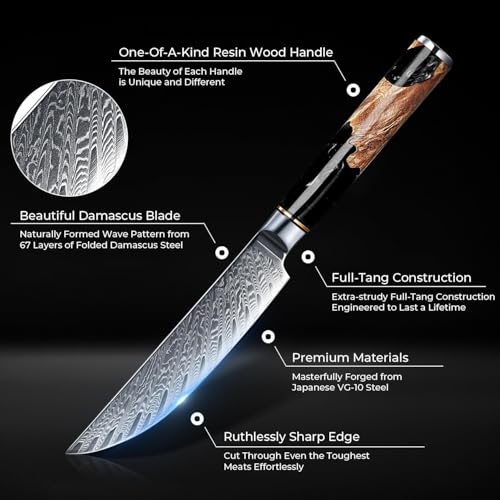 SENKEN Damascus Steak Knife Set (6 Count)