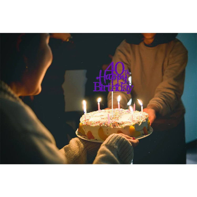 Purple Silver 40th Birthday Cake Topper with Glittery Stars (7 Count)
