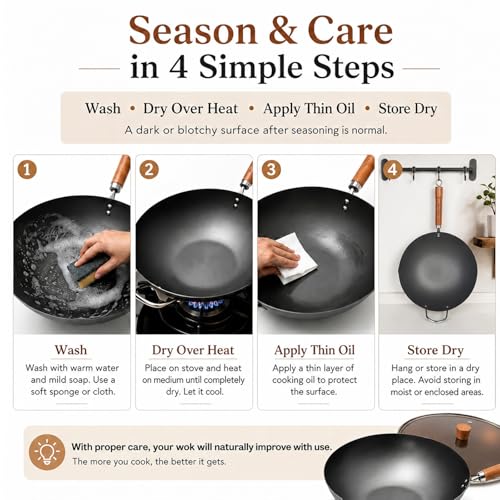 Carbon Steel Wok with Lid (12.59")