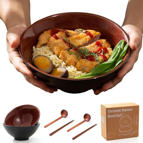 8 Inch Ceramic Ramen Bowl Set of 2 (Carnelian)