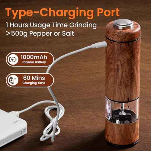 Electric Salt and Pepper Grinder Set Rechargeable (Wood Grain)