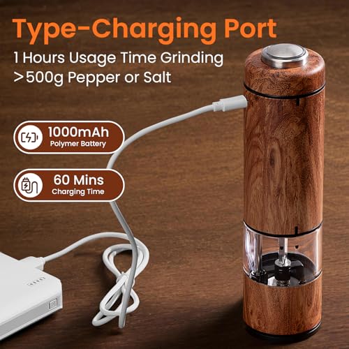 Electric Salt and Pepper Grinder Set Rechargeable (Wood Grain)