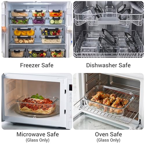 10 Sets 36 oz & 12 oz Glass Food Storage Containers with lids (Black)