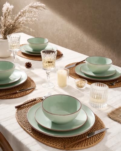 Venus Ceramic Plates and Bowls Sets (Light Green / Serves 6 (18pc))