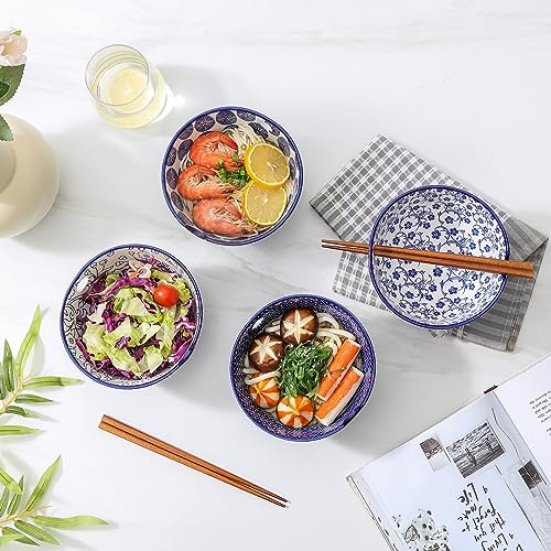 Ceramic Ramen Bowls Set (6 inch, 4pcs / Vintage Blue)