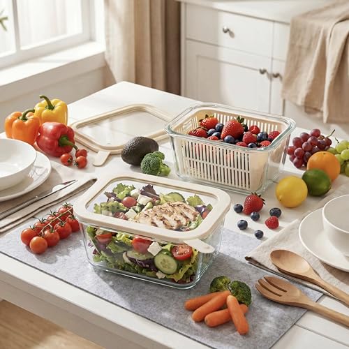 Glass Food Storage Containers with Glass Lids (Ivory White- 2RT)