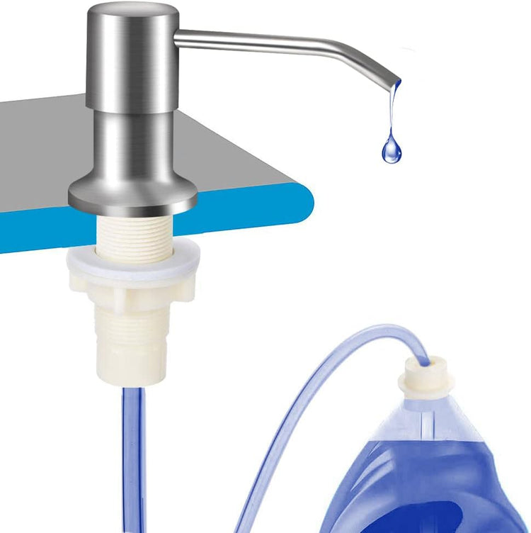 Dish Soap Dispenser for Kitchen Sink (Brushed Nickel), Countertop Sink Soap Dispenser Water Pump with 47” No-Spill Extension Tube Kit Design for Kitchen Bathroom, No More Refills (Sliver)