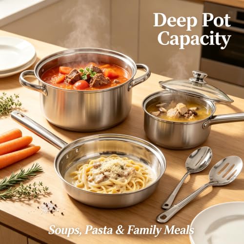 10 Piece Stainless Steel Cookware Set With Tri