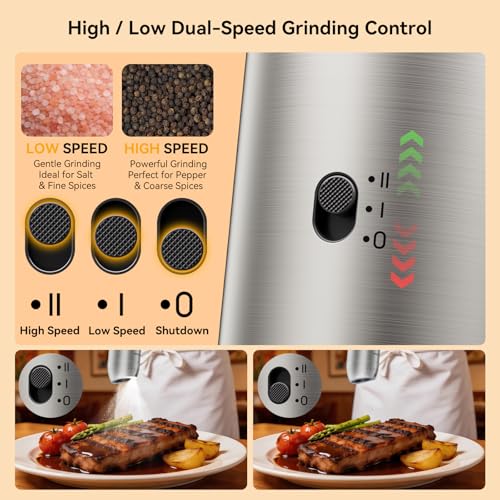 Electric Salt and Pepper Grinder Set (Silver)