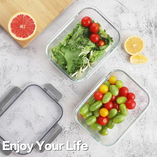24pc Glass Food Storage Containers with Lids (Grey / 12 Pack)