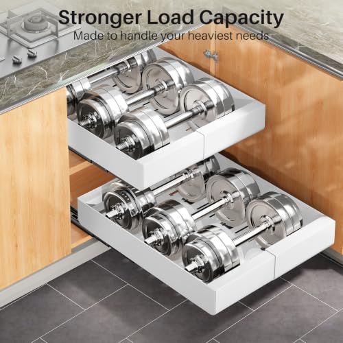 Pull out Cabinet Organizer (White / 17"D×9"-14"W(2 Pack))