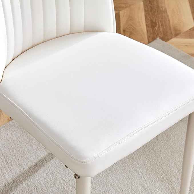 Modern Dining Chairs Set - 8 Armless PU Leather Chairs with Metal Legs for Dinner Room, Office, Waiting Room (Set of 8, All-White)