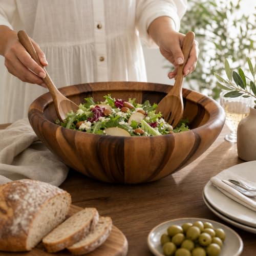 Acacia Wood Salad Bowl (6" Tall x 16" Diameter)