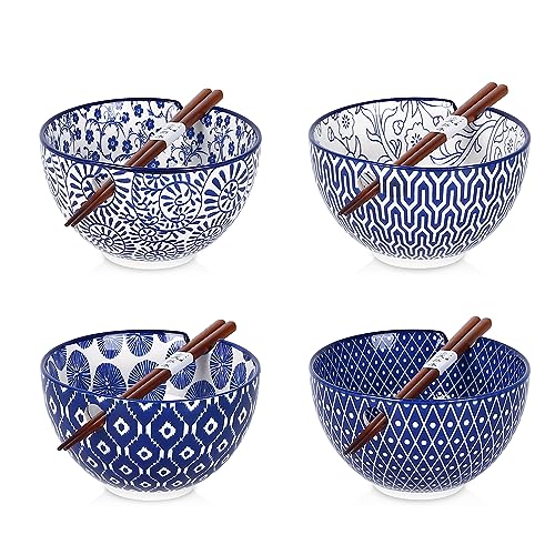 Ceramic Ramen Bowls Set (6 inch, 4pcs / Vintage Blue)