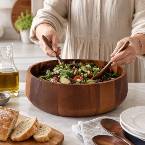 Modern Round Acacia Wood Serving Bowl for Fruits and Salads 4.5" H x 11" Diameter (4.5" Tall x 11" Diameter)