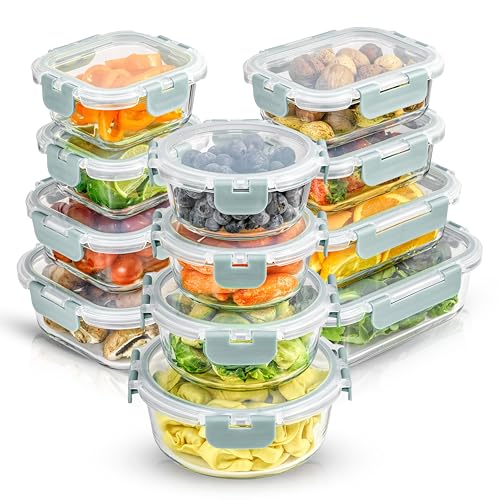 24pc Borosilicate Glass Storage Containers with Lids (Color Powder Blue)