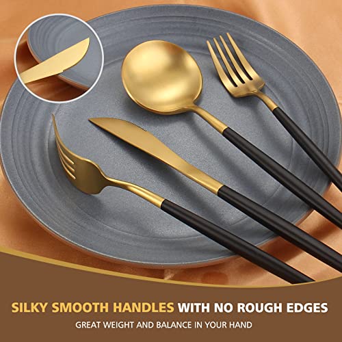 20pc Matte Black Gold Silverware Set for 4