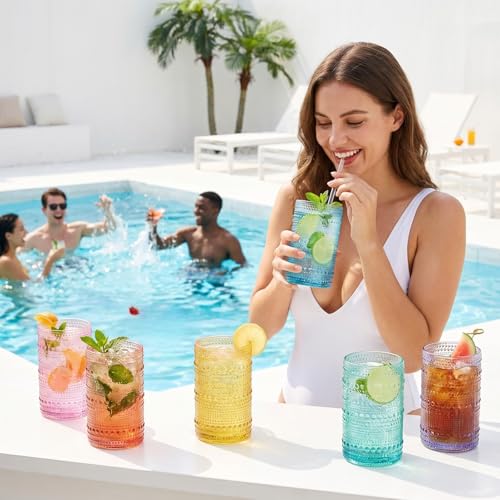 Hobnail Beaded Highball Drinking Tumbler Glasses