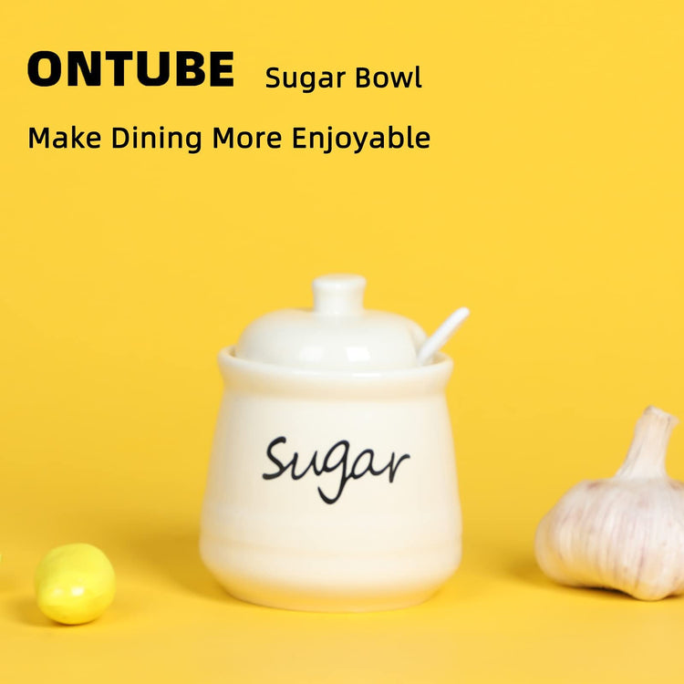 Ceramic Sugar Bowl with Lid and Spoon 12oz (12 Ounce)