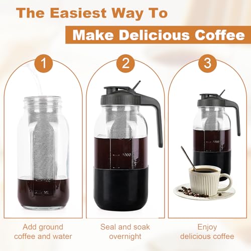 Cold Brew Coffee Maker (Black with Long Silicone Sleeve / 64 Ounces)