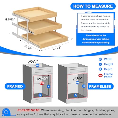 3 Tier Pull Out Cabinet Organizer with Soft Close (23''W x22''D / 3 Tiers)