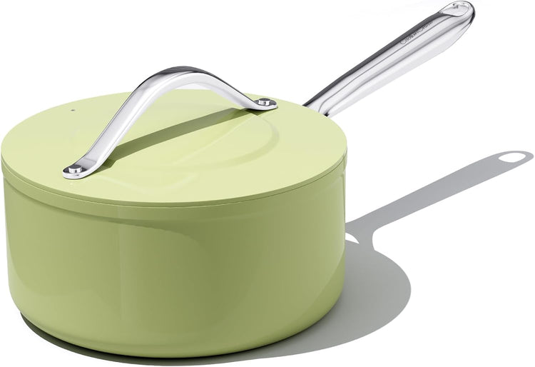 3.5qt Nonstick Ceramic Sauce Pan with Lid (8.19") Even Heat Distribution Non Toxic PFAS Free Healthy Cooking Pot for All Stovetops (Induction/Gas/Electric) Oven Safe 500ยฐF, Avocado Green