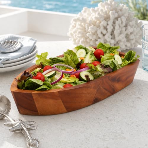 Boat Shape Acacia Wood Serving Bowl (3" Tall x 9" Wide x 16" Long)