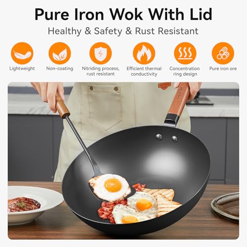 12.6" Carbon Steel Wok Pan with Lid (12.6")
