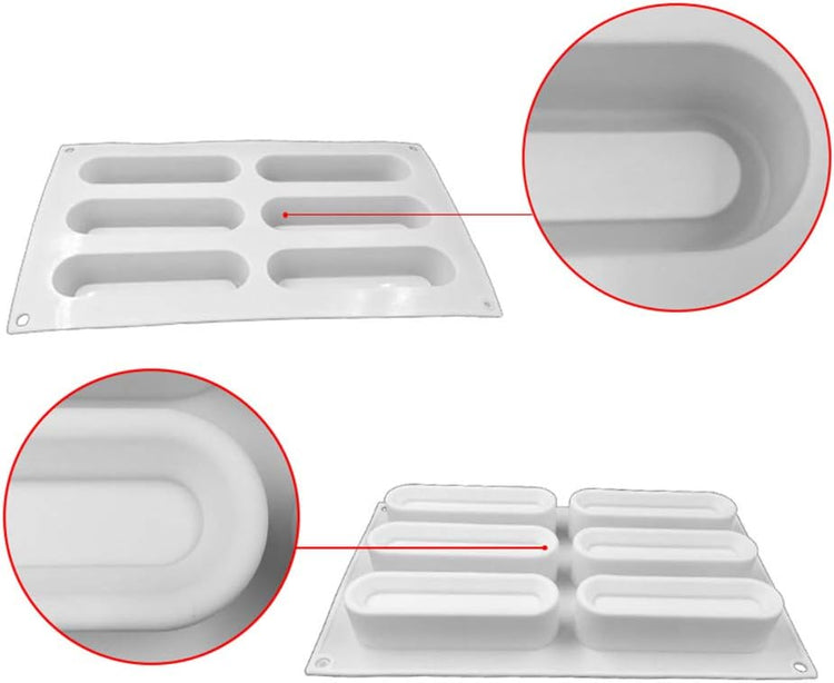 OCPO KITCHEN Eclair Silicone Mold for Baking Mousse Cake, French Dessert, Pastry, Chocolate, Ice Cream, Cake Decoration Mold, 3D Concave Eclair Shape (6-Cavity)