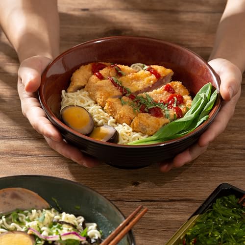 8 Inch Ceramic Ramen Bowl Set of 2 (Carnelian)