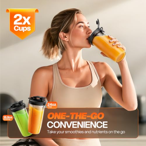 Smoothie Blender for Shakes and Smoothies with 2*16.9oz To (Silver Grey)