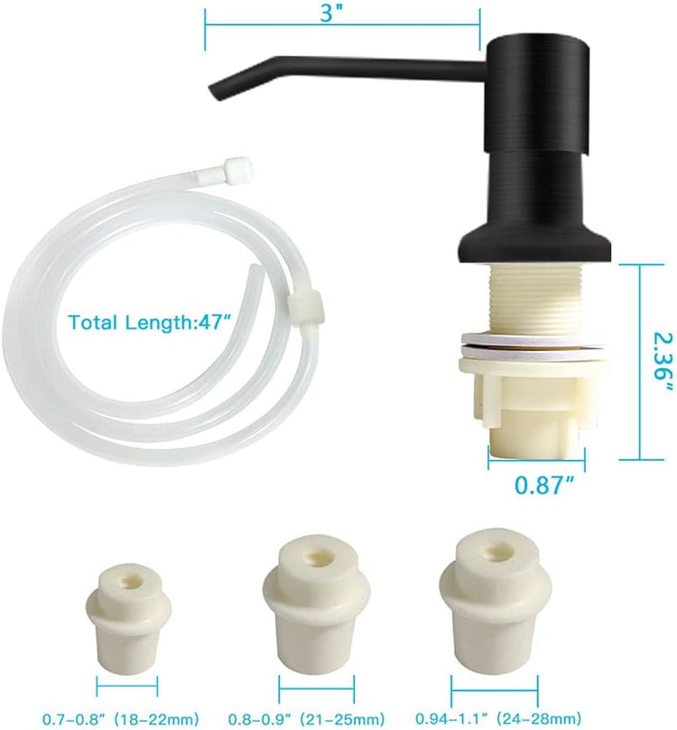 Dish Soap Dispenser for Kitchen Sink, Countertop Sink Soap Dispenser Water Pump with 47” No-Spill Extension Tube Kit Design for Kitchen Bathroom, Easy to Press, No More Refills (Black)