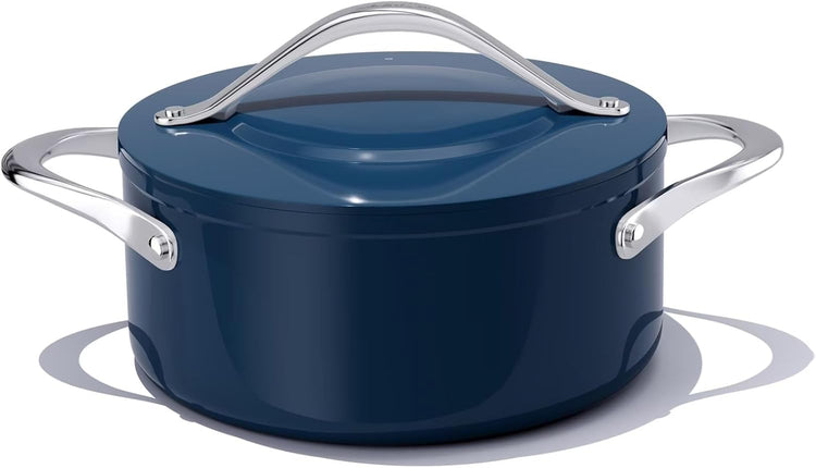 Stock Pot 4.5qt Dutch Oven with Lid (9.5") Nonstick Ceramic Coated Non-Toxic PFAS-Free Even Heat Distribution for Braising, Baking Bread & Soups, Compatible for All Cooktops(Induction/Gas/Electric) Oven Safe to 500ยฐF (Navy Blue)