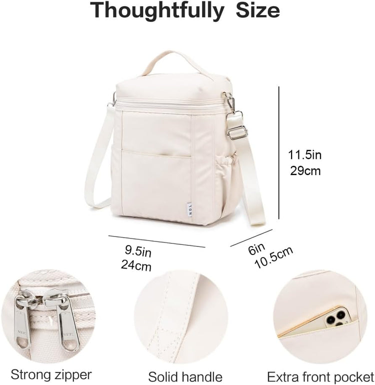 NOL Natural Organic Lifestyle Insulated Lunch Bags for Women Cooler Bag Lightweight Nylon Waterproof Lunch Box For Work (Cream, Large)