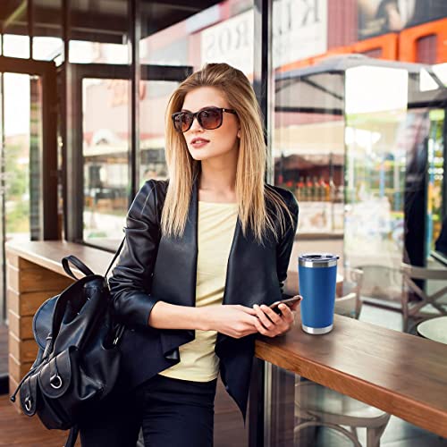 20oz Tumblers Stainless Steel Mugs with Lid Double Wall Vacuum Insulated Coffee Cups for Cold & Hot Drinks (Dark Blue-A / 12 Count (Pack of 1))