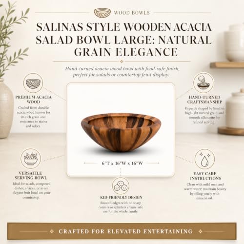 Acacia Wood Salad Bowl (6" Tall x 16" Diameter)