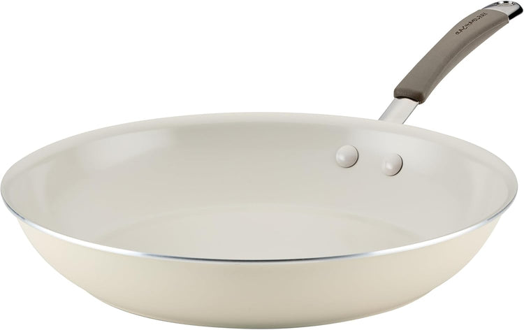 Rachael Ray Cucina Ceramic Nonstick Frying Pan/Skillet, 12.5 Inch Non Stick Open Fry Pan, Dishwasher Safe - Almond