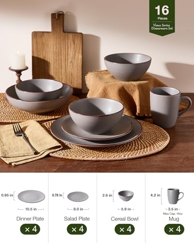 Venus Dinnerware Sets with Mugs (Dark Gray / Serves 4 (16pc w/ Mug))