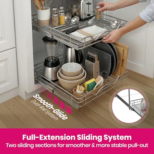 2-Tier Pull-Out Cabinet Organizer for Kitchen, 11" W x 21”D x 16.5" H (11 Inch / Two Tier)