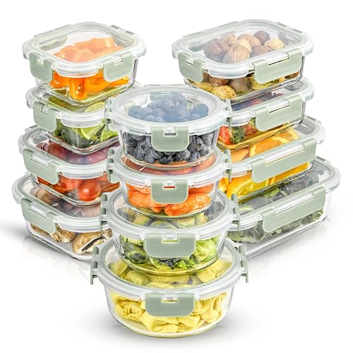 24pc Borosilicate Glass Storage Containers with Lids (Color Sage Green)