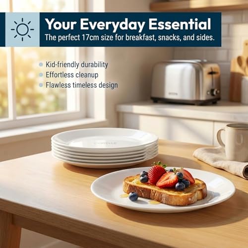 Vitrelle 6 Piece Salad Appetizer Plate Set Triple Layer Glass and Chip Resistant (6PC 6.75" Appetizer Plate)