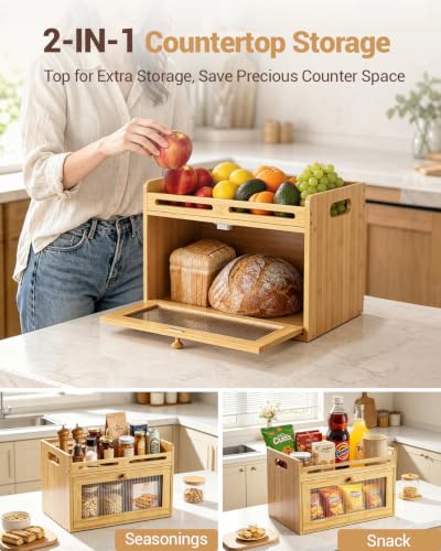 Bread Box for Kitchen Countertop (Bamboo / 1-Tier)