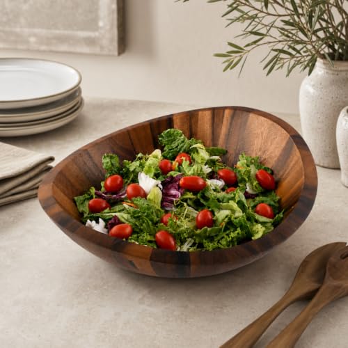 Large Acacia Wood Salad Serving Bowl (4" Tall x 11" Diameter)